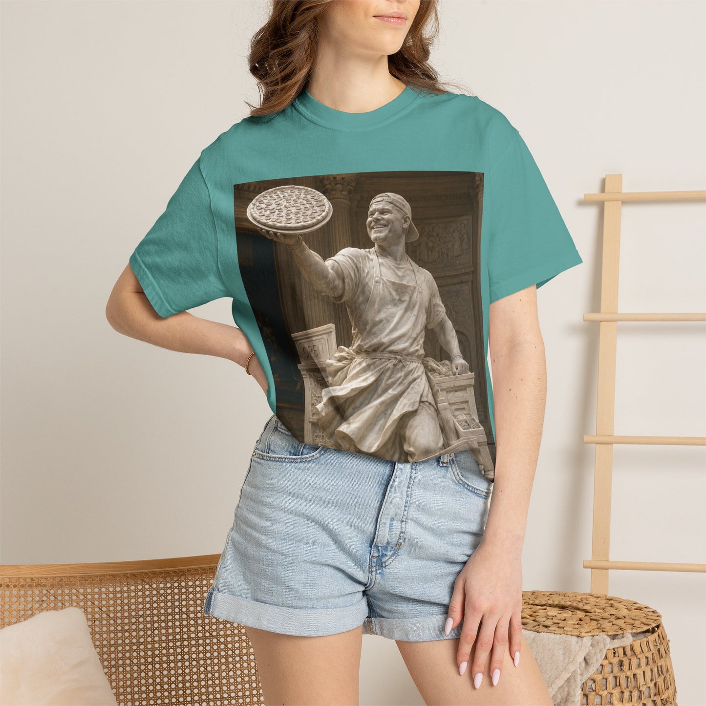 Pizza Statue Photo T-Shirt — Vintage Roman Sculpture Graphic Tee