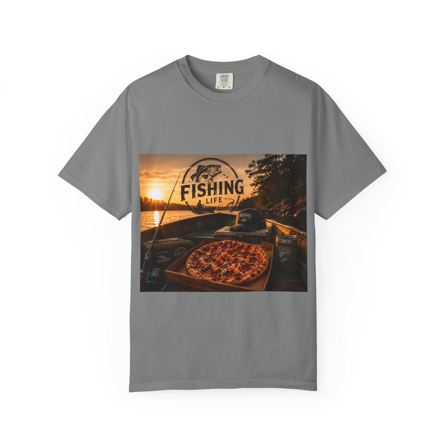 Fishing Life T-Shirt — Sunset Boat Pizza Graphic Tee