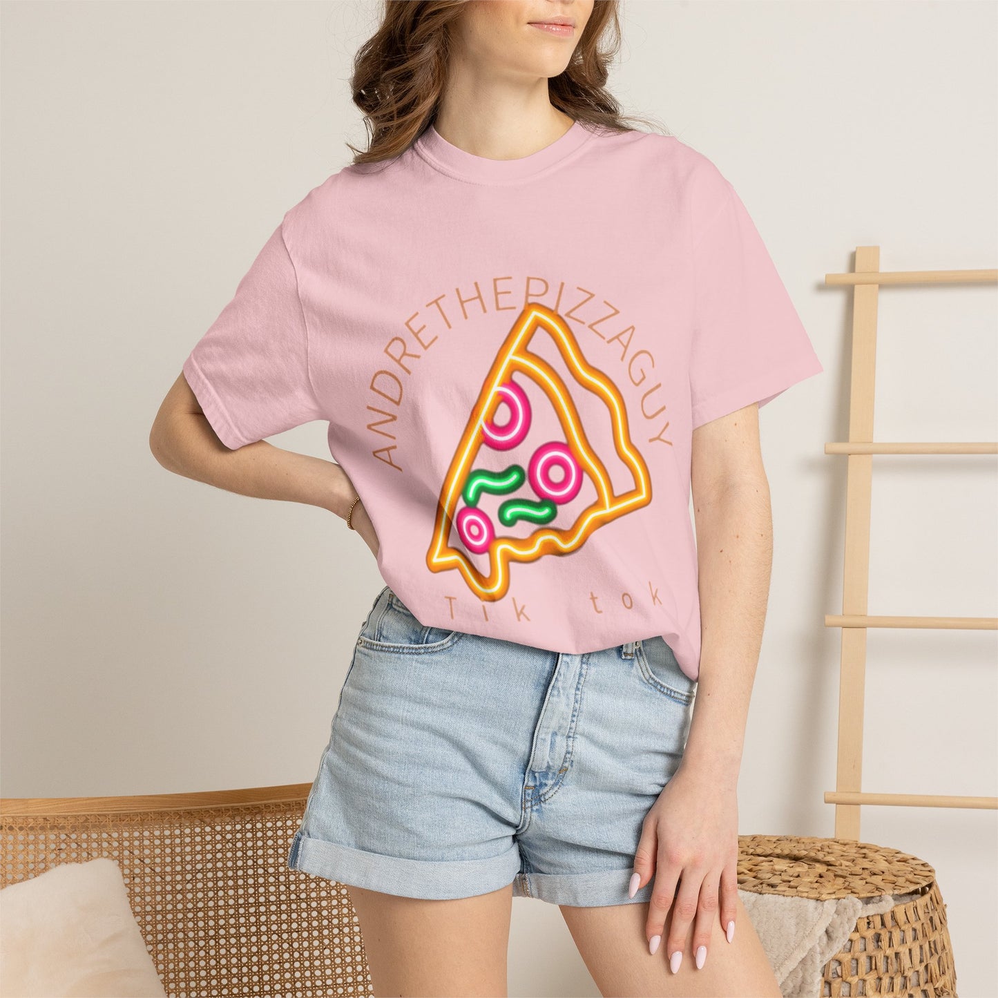 Pizza Slice Graphic T-Shirt – "ANDRETHEPIZZAGUY" Neon Design