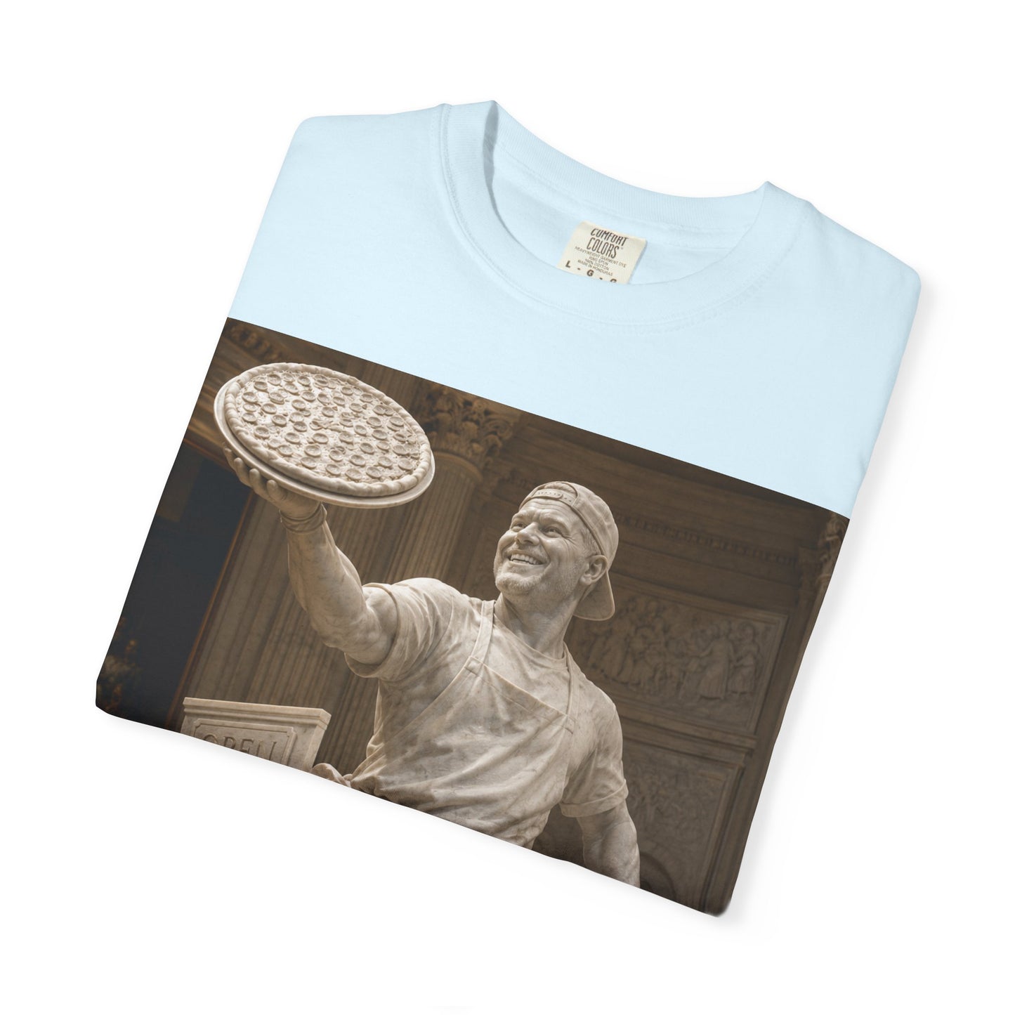 Pizza Statue Photo T-Shirt — Vintage Roman Sculpture Graphic Tee