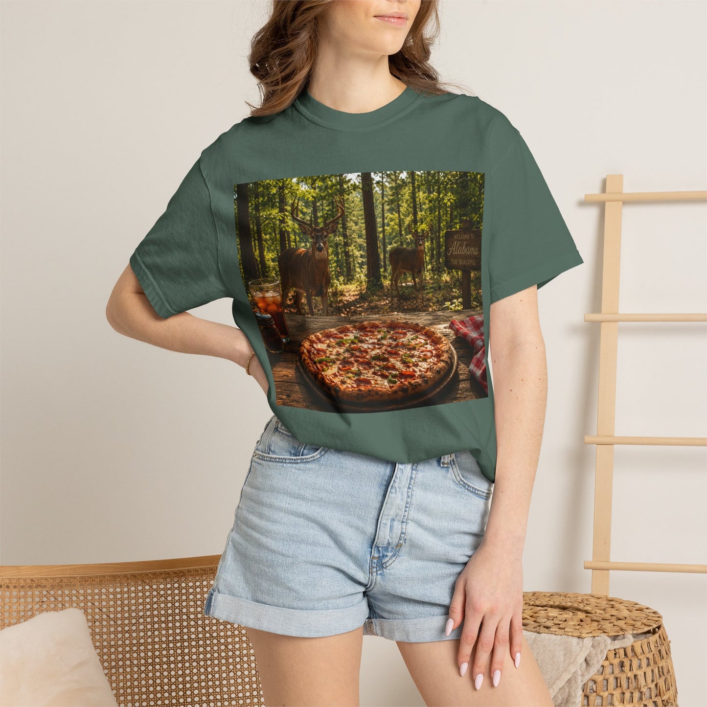 Pizza Picnic T‑Shirt — Forest Camping Pizza Scene