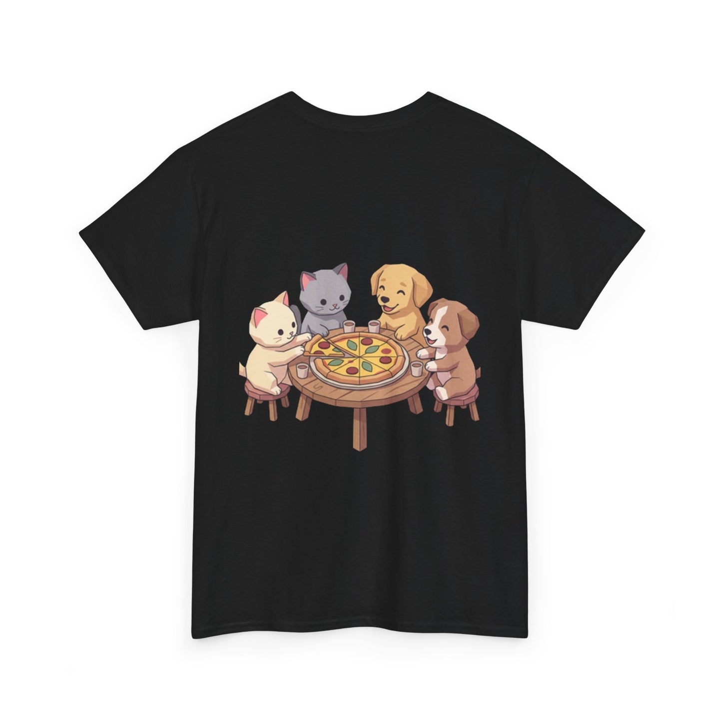 Pizza Party Crew Tee — Cute Cats & Dogs Sharing Pizza Graphic T-Shirt