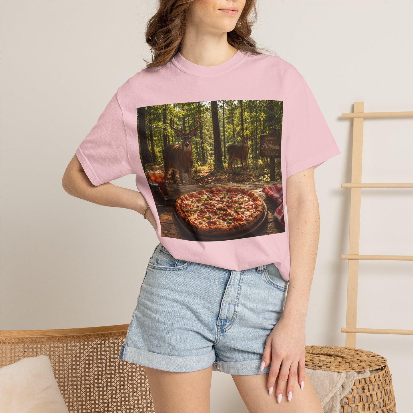 Pizza Picnic T‑Shirt — Forest Camping Pizza Scene