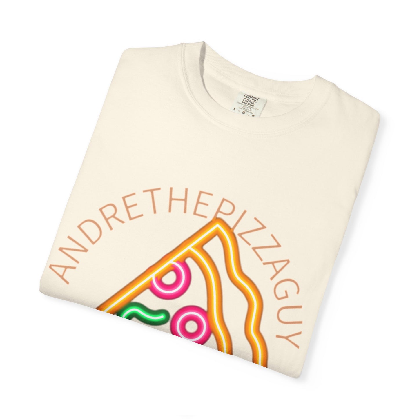 Pizza Slice Graphic T-Shirt – "ANDRETHEPIZZAGUY" Neon Design