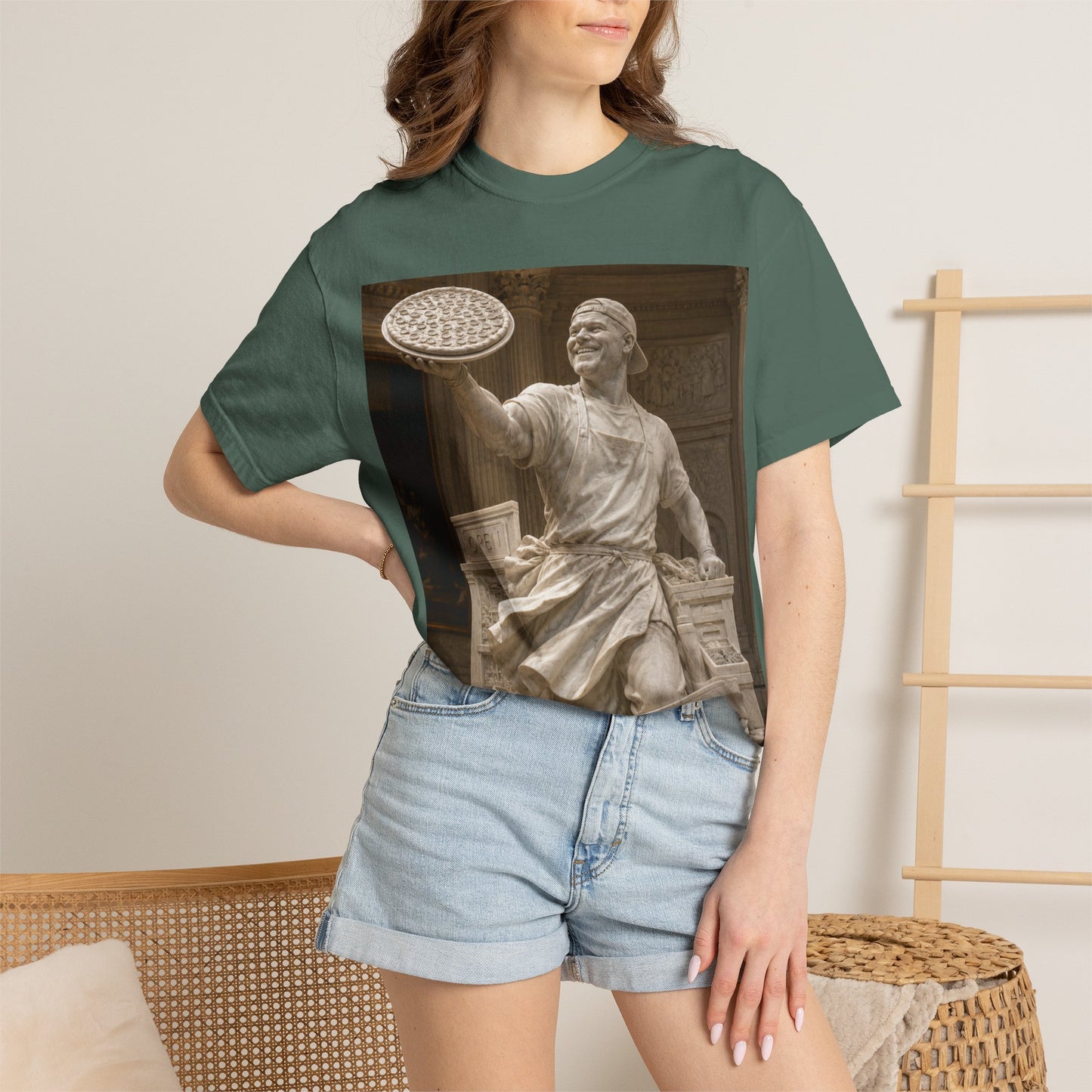 Pizza Statue Photo T-Shirt — Vintage Roman Sculpture Graphic Tee
