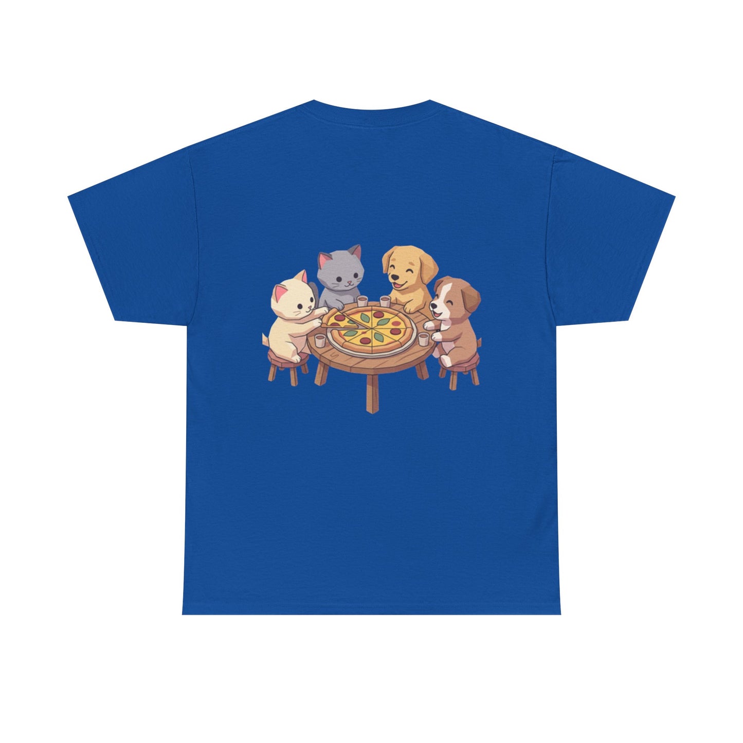Pizza Party Crew Tee — Cute Cats & Dogs Sharing Pizza Graphic T-Shirt