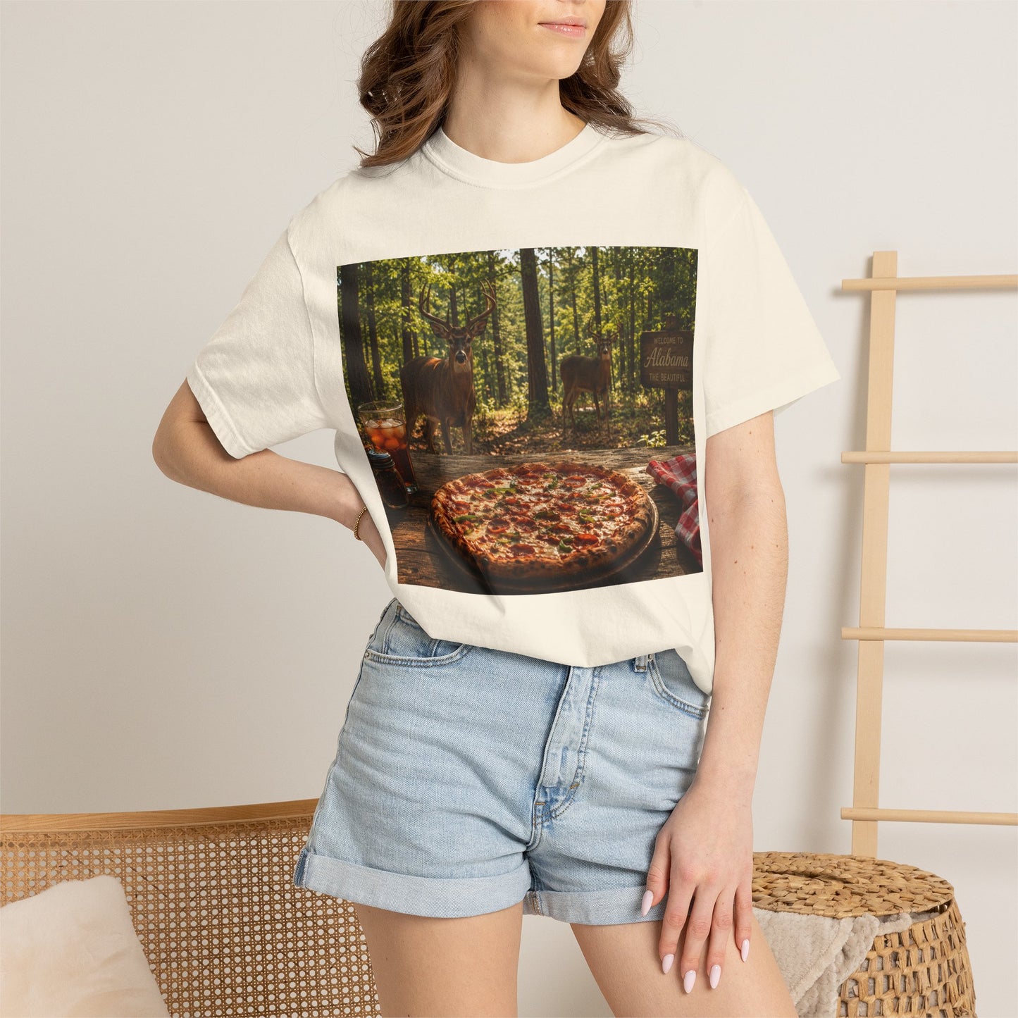 Pizza Picnic T‑Shirt — Forest Camping Pizza Scene