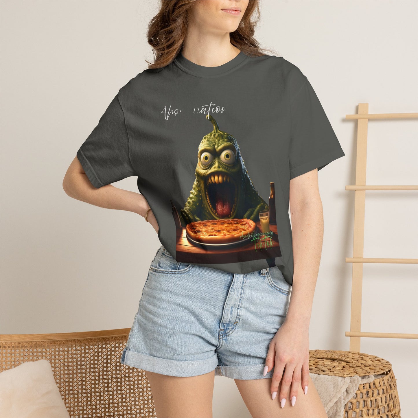 Monster Eating Pizza T-Shirt — Funny Creepy Pizza Lover Tee