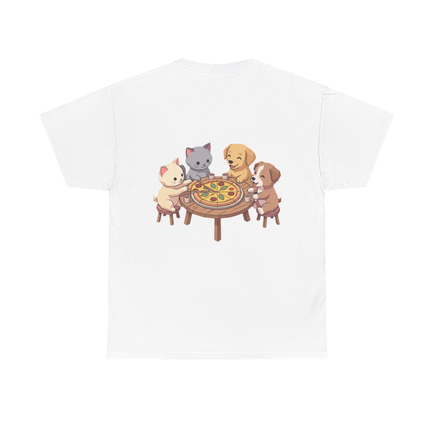 Pizza Party Crew Tee — Cute Cats & Dogs Sharing Pizza Graphic T-Shirt