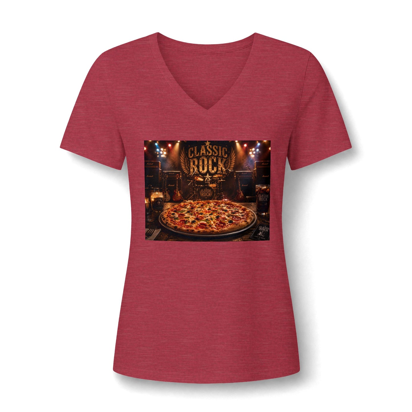 Classic Rock Pizza V-Neck Tee