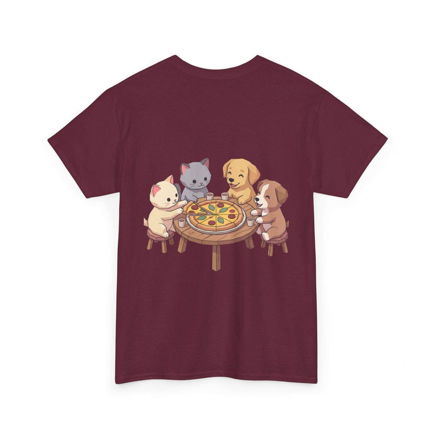 Pizza Party Crew Tee — Cute Cats & Dogs Sharing Pizza Graphic T-Shirt