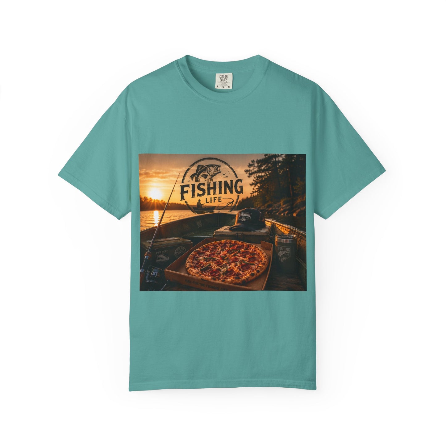 Fishing Life T-Shirt — Sunset Boat Pizza Graphic Tee
