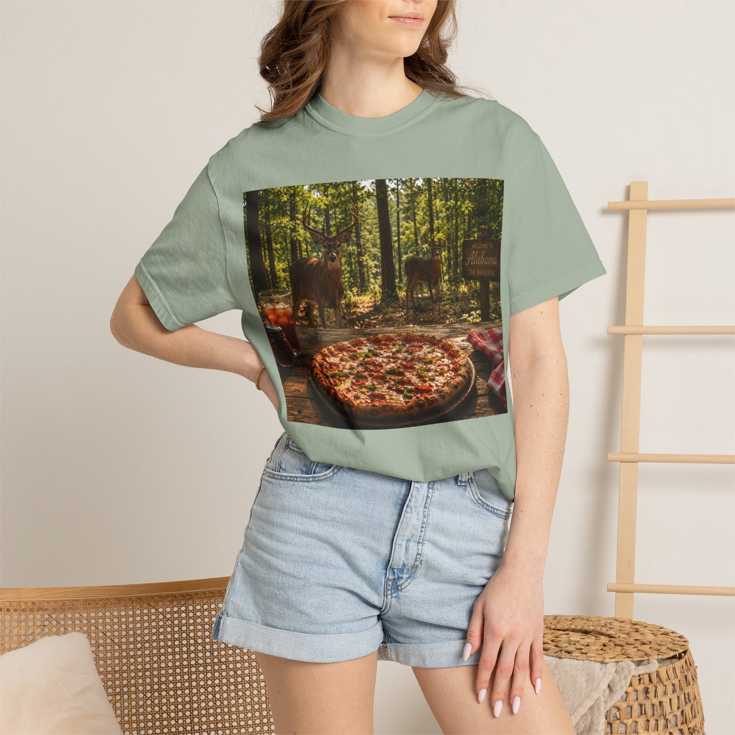 Pizza Picnic T‑Shirt — Forest Camping Pizza Scene