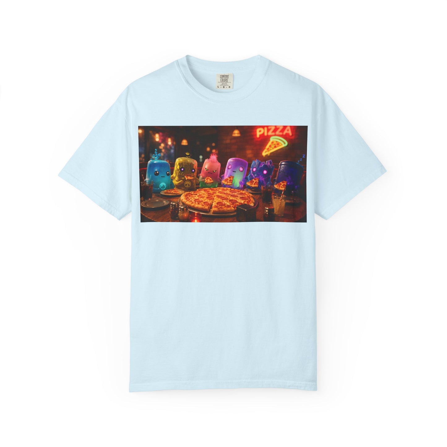 Pizza Night Ghosts T-Shirt — Neon Retro Pizza Party Tee
