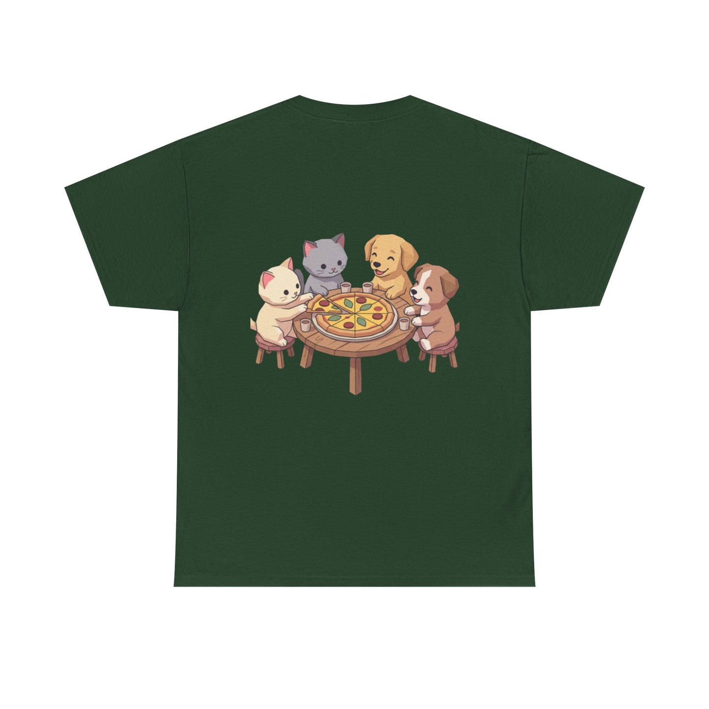 Pizza Party Crew Tee — Cute Cats & Dogs Sharing Pizza Graphic T-Shirt