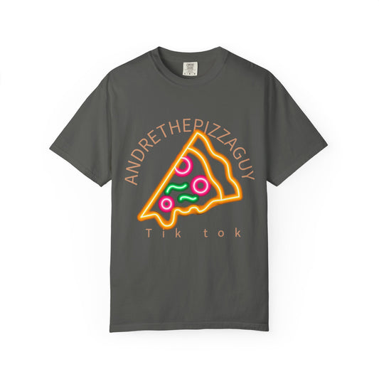 Pizza Slice Graphic T-Shirt – "ANDRETHEPIZZAGUY" Neon Design