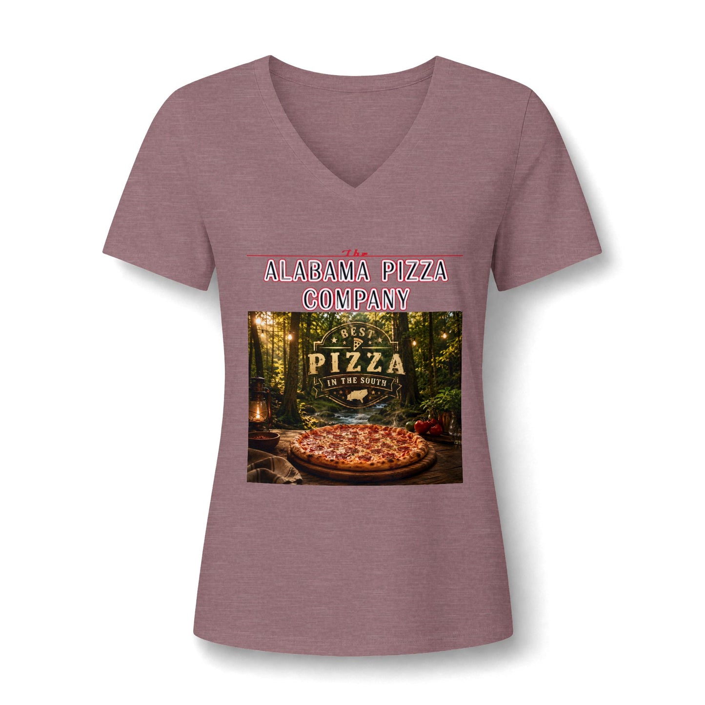 Pizza Company V-Neck Tee — Rustic Wood-Fired Pizza Graphic