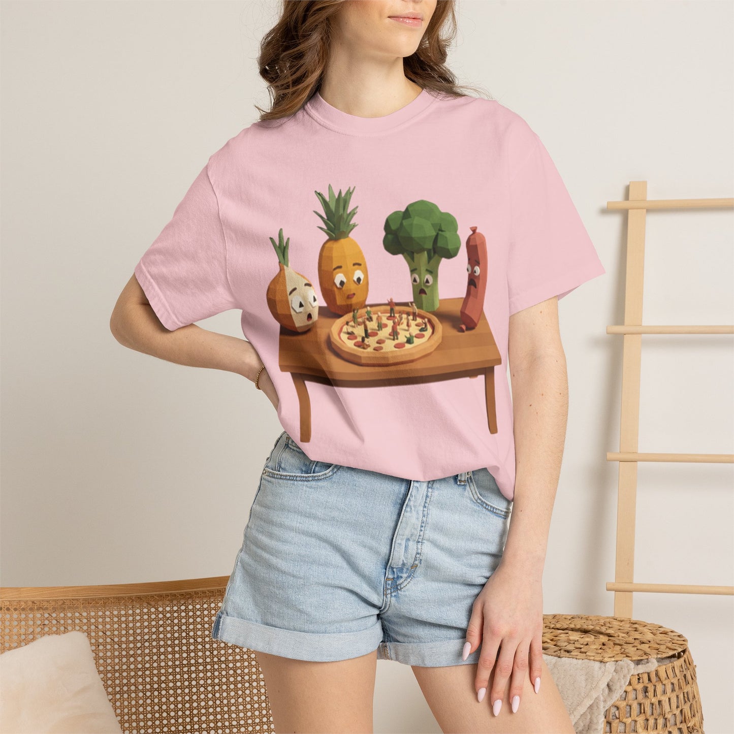 Pizza Night Veggie T-Shirt — Cute Cartoon Pineapple, Broccoli & Friends