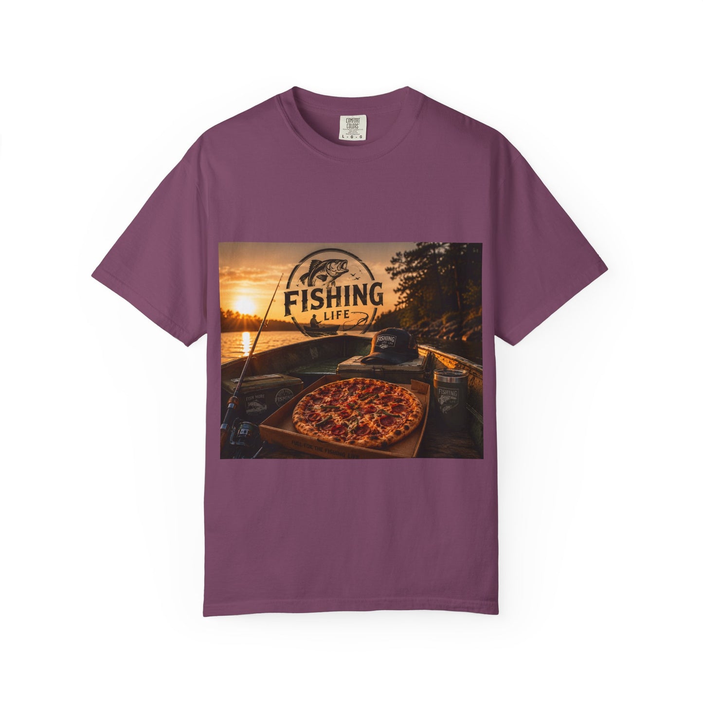Fishing Life T-Shirt — Sunset Boat Pizza Graphic Tee