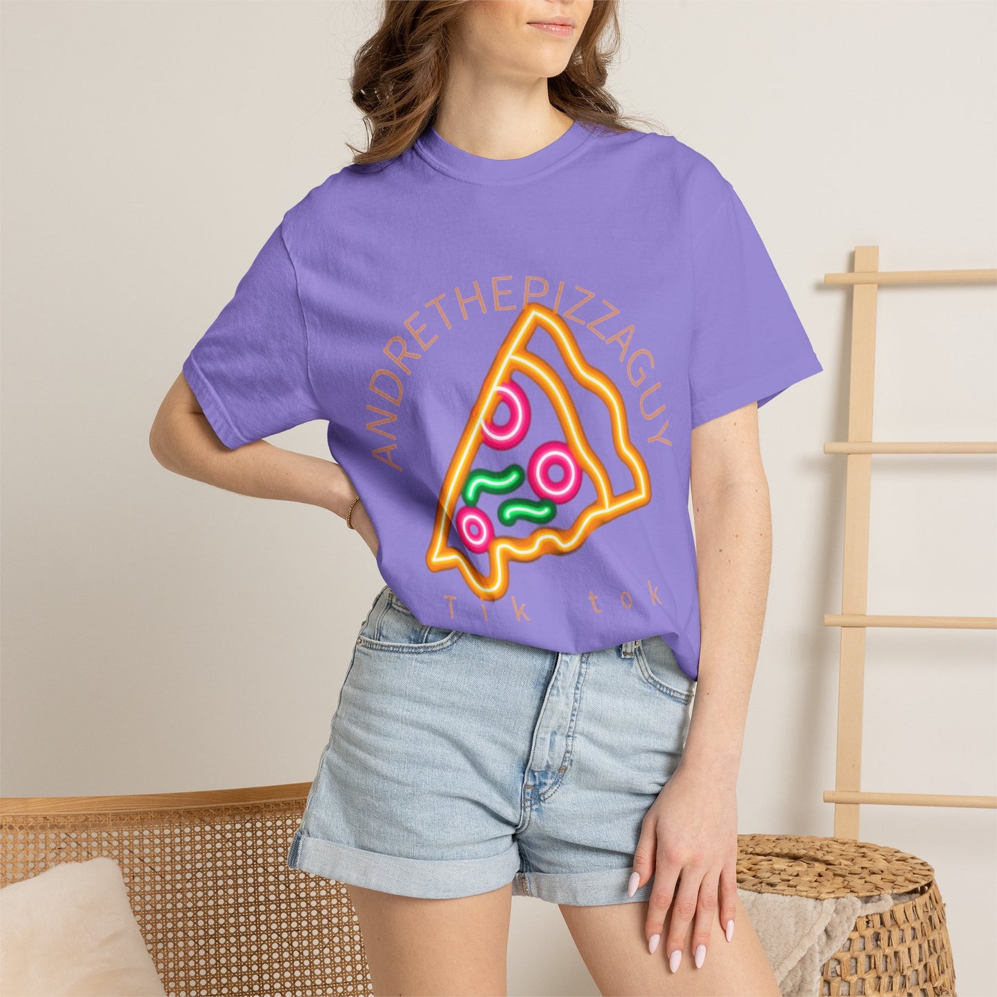Pizza Slice Graphic T-Shirt – "ANDRETHEPIZZAGUY" Neon Design