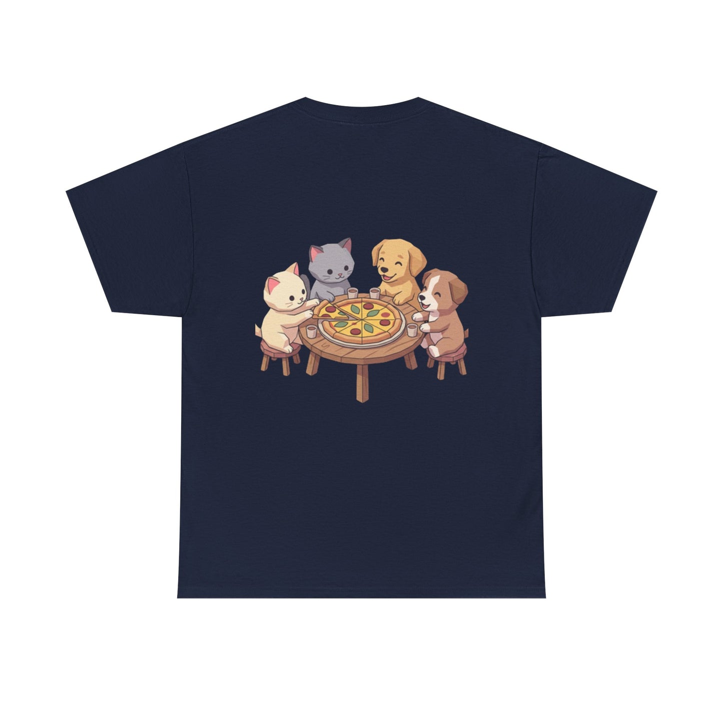 Pizza Party Crew Tee — Cute Cats & Dogs Sharing Pizza Graphic T-Shirt