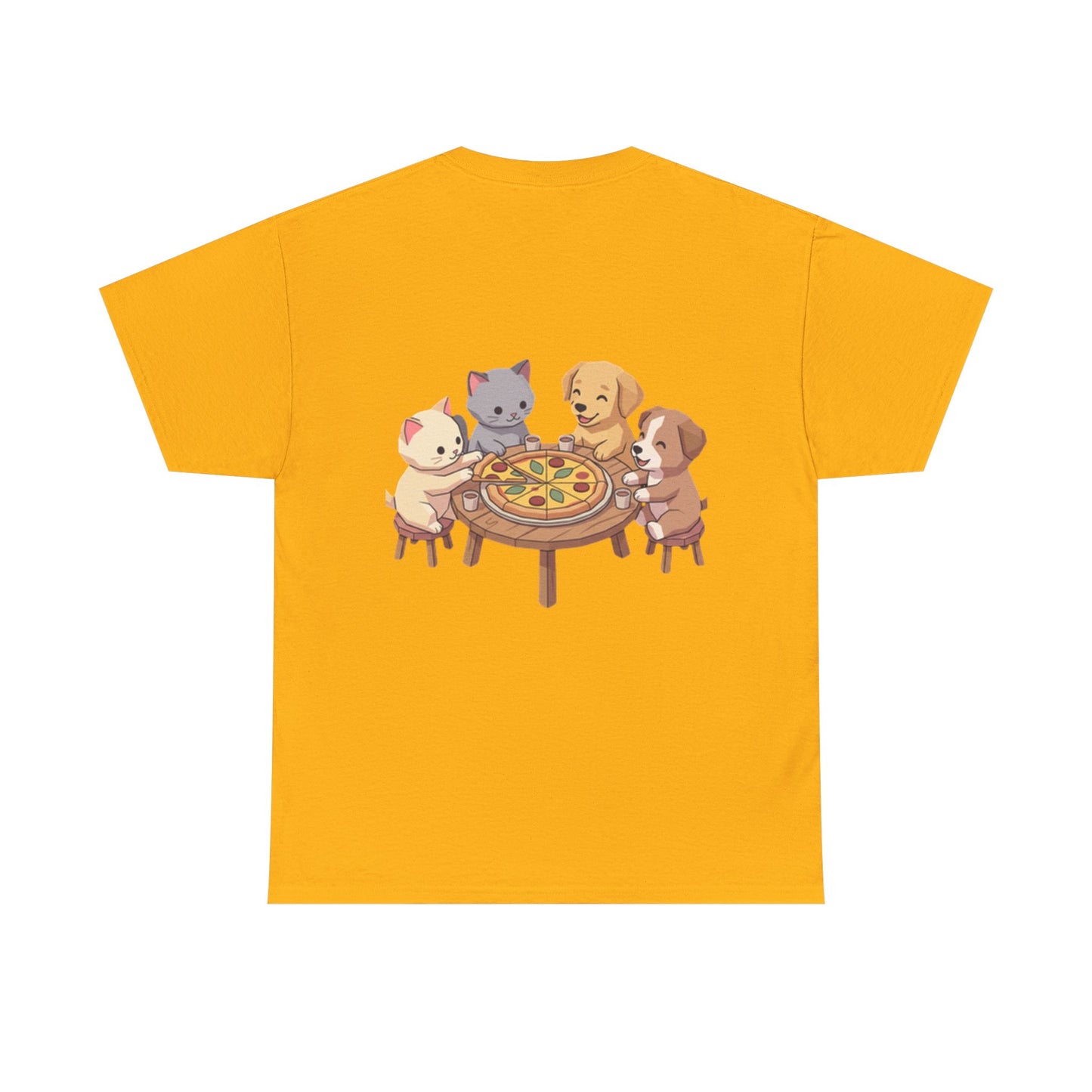 Pizza Party Crew Tee — Cute Cats & Dogs Sharing Pizza Graphic T-Shirt