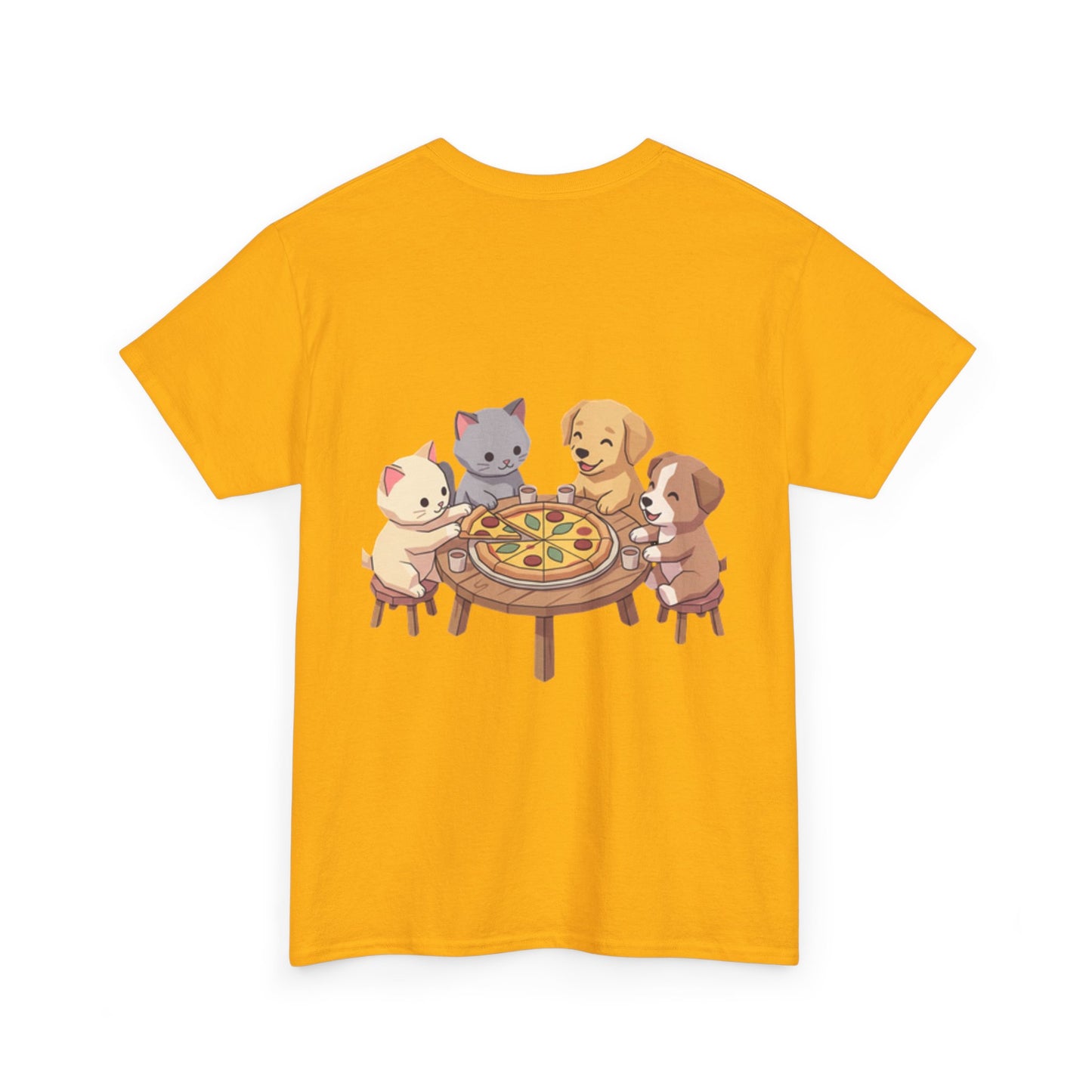 Pizza Party Crew Tee — Cute Cats & Dogs Sharing Pizza Graphic T-Shirt