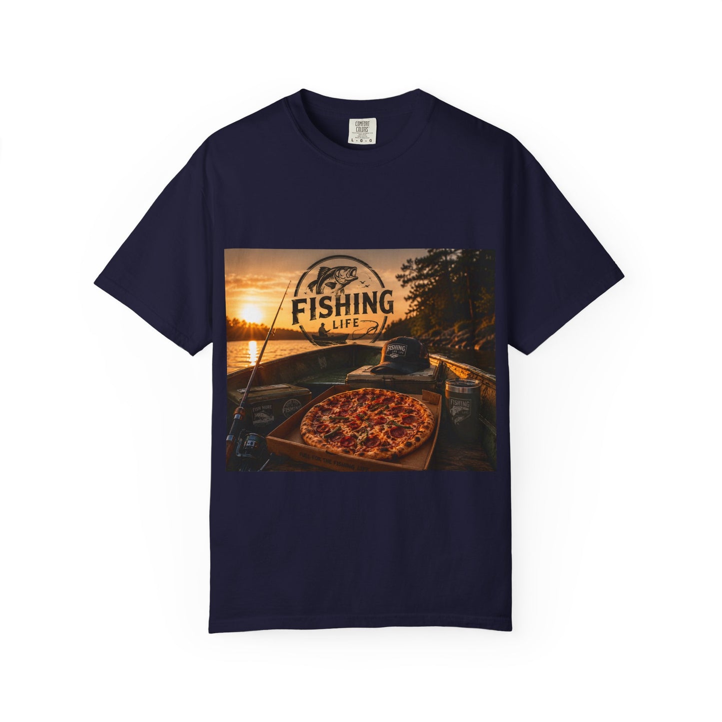 Fishing Life T-Shirt — Sunset Boat Pizza Graphic Tee