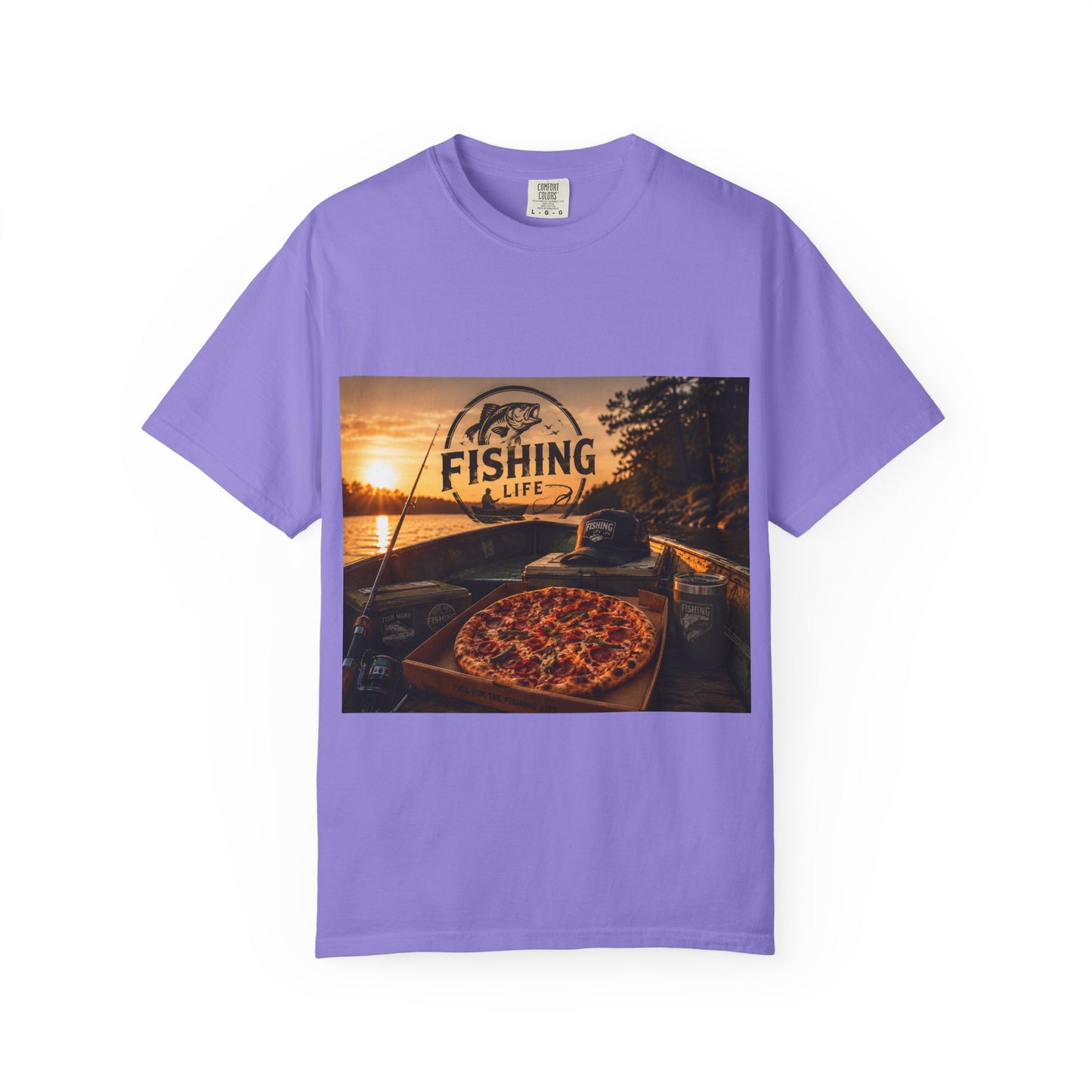 Fishing Life T-Shirt — Sunset Boat Pizza Graphic Tee