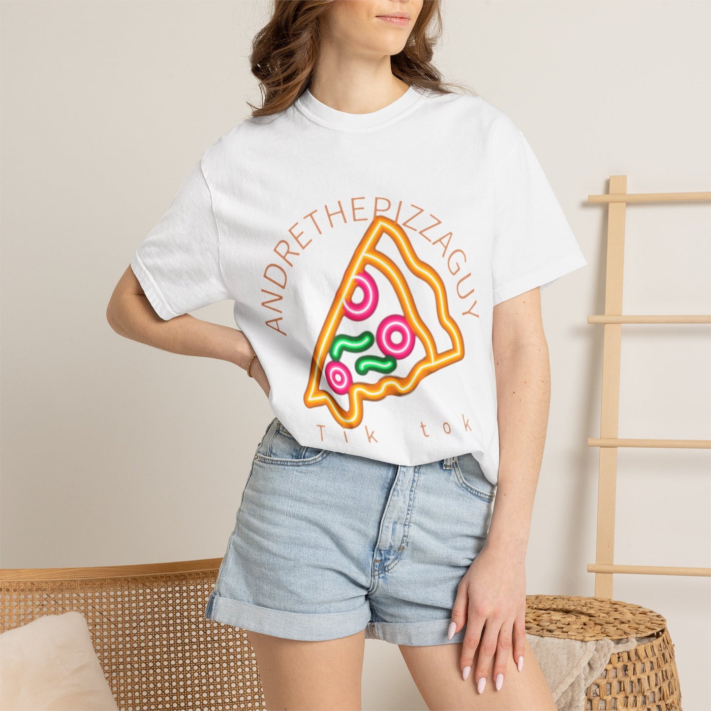 Pizza Slice Graphic T-Shirt – "ANDRETHEPIZZAGUY" Neon Design