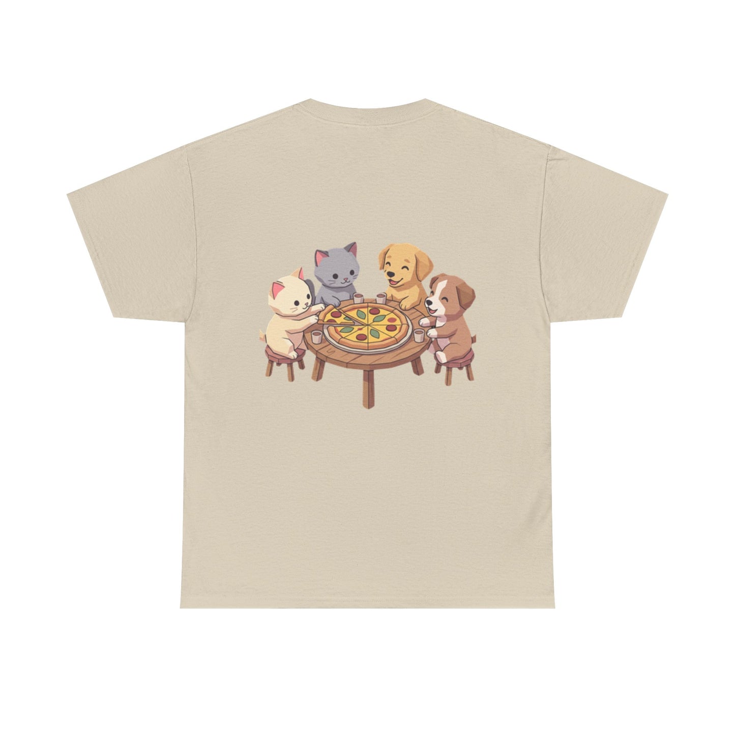 Pizza Party Crew Tee — Cute Cats & Dogs Sharing Pizza Graphic T-Shirt