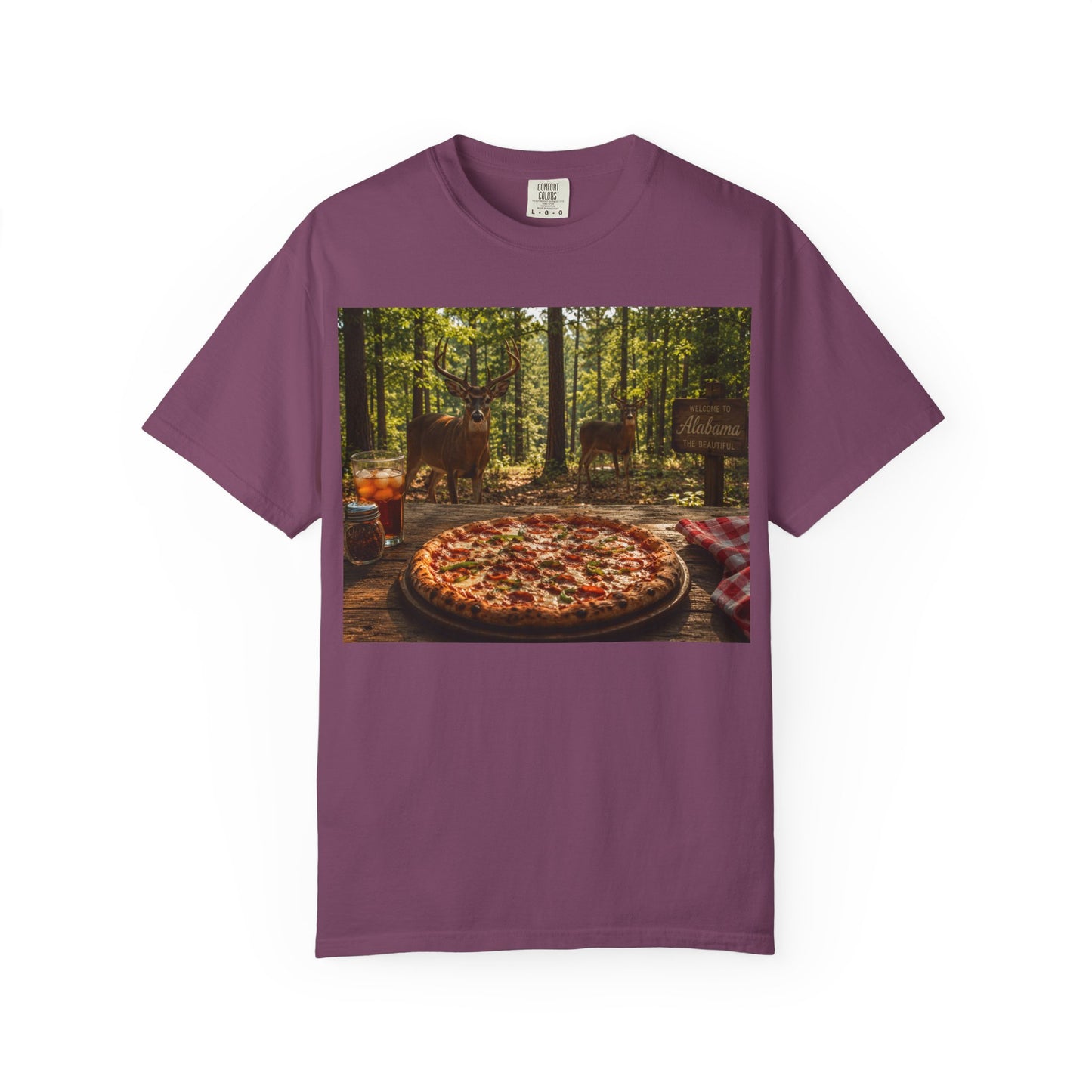 Pizza Picnic T‑Shirt — Forest Camping Pizza Scene